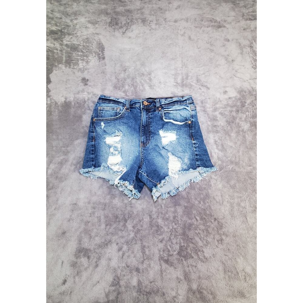 Kendall+Kylie Sz 7/28 The Iconic Shorts Women's Distressed Blue Denim C18-44